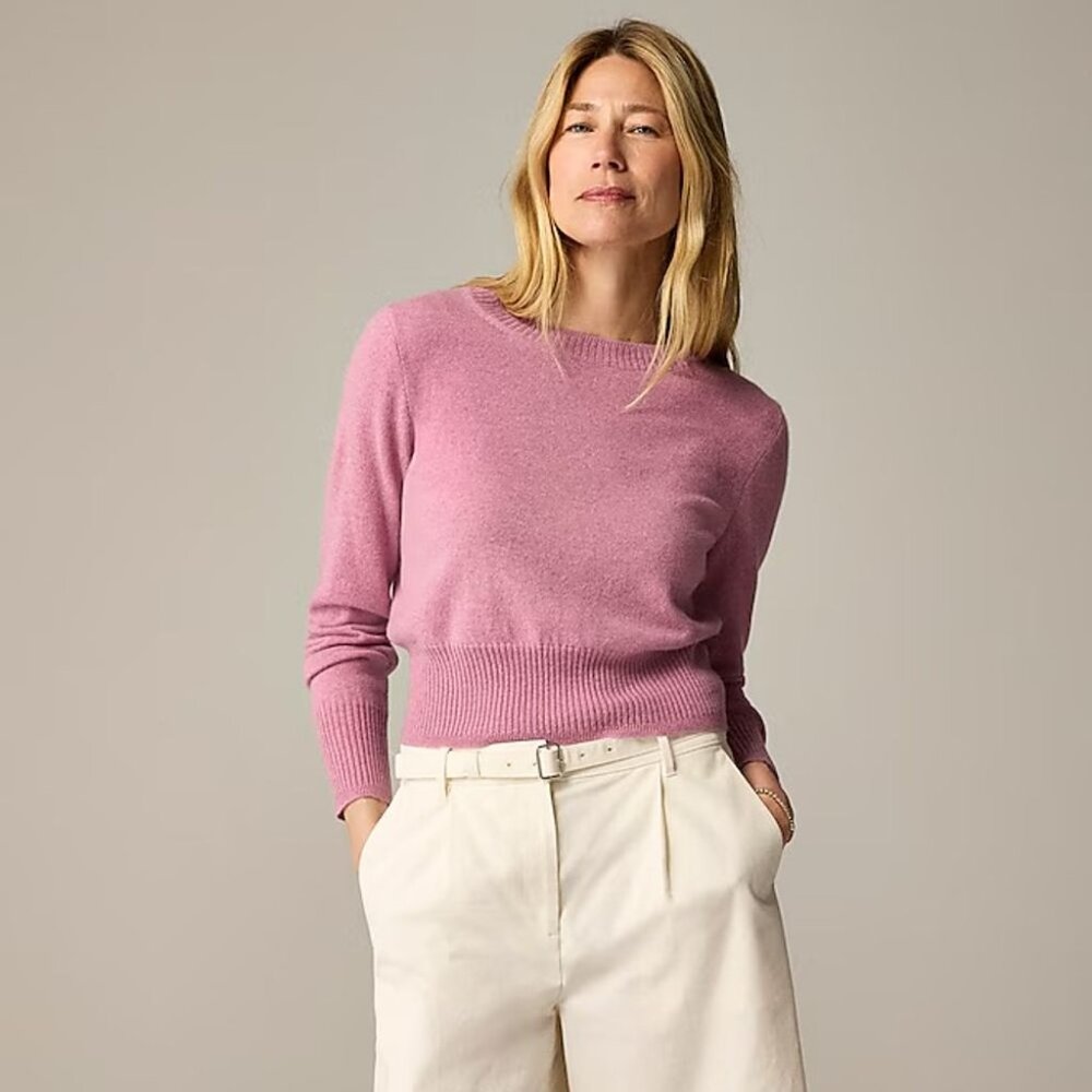 J.CREW Cashmere Shrunken Crewneck Sweater Raspberry S NWOT - Picture 2 of 10